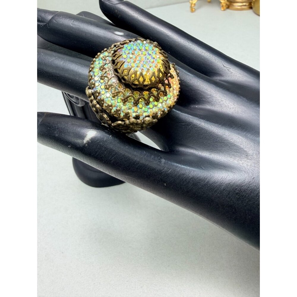 Vintage OLLIPOP USA Aurora Crystal Dome Ring Adjustable Size 7 Bold Glam
